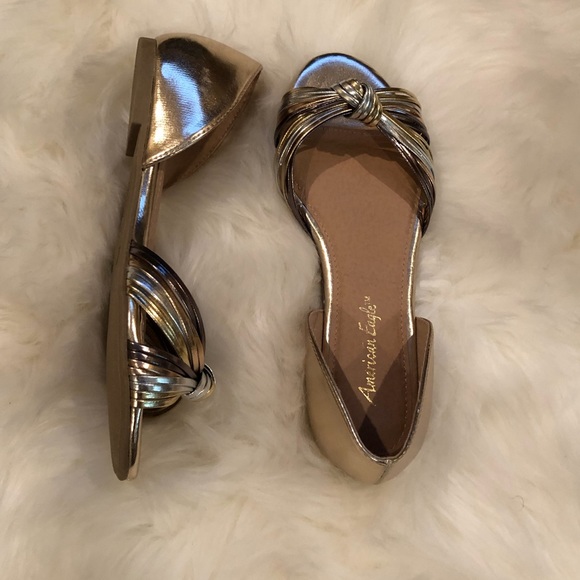 NWOB American Eagle Metallic Gold Bowknot Flats - Picture 2 of 6